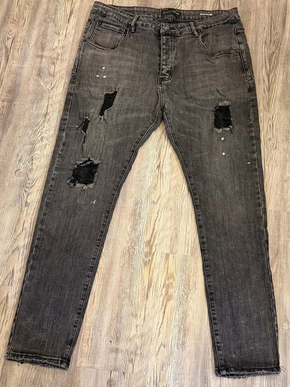 Purple Brand Distressed Skinny Jeans Black Wash Paint Splatter